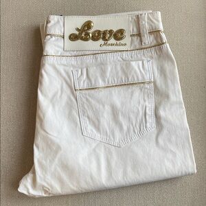 LOVE MOSCHINO | White Denim Jeans | Gold Trim Piping | NWOT | Size 32